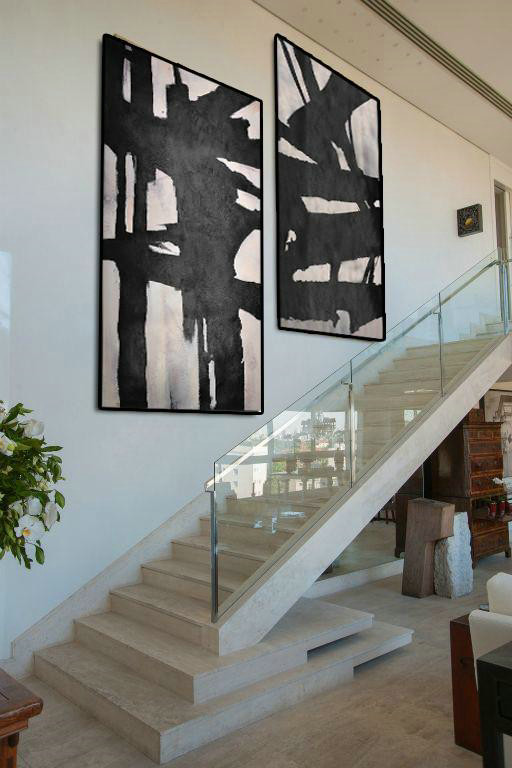Large Abstract Art,Set Of 2 Minimal Painting On Canvas - Abstract Art Decor Large Canvas Painting